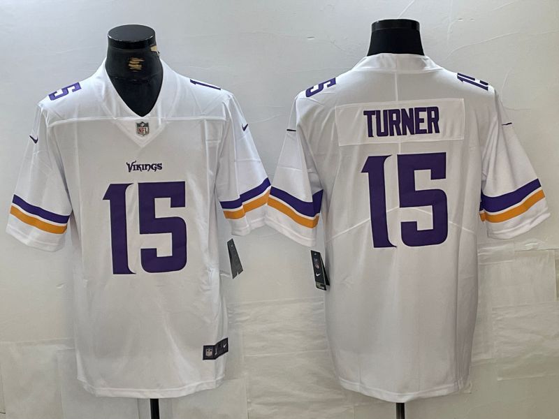 Men Minnesota Vikings 15 Turner White Three generations 2024 Nike Vapor F.U.S.E. Limited NFL Jersey